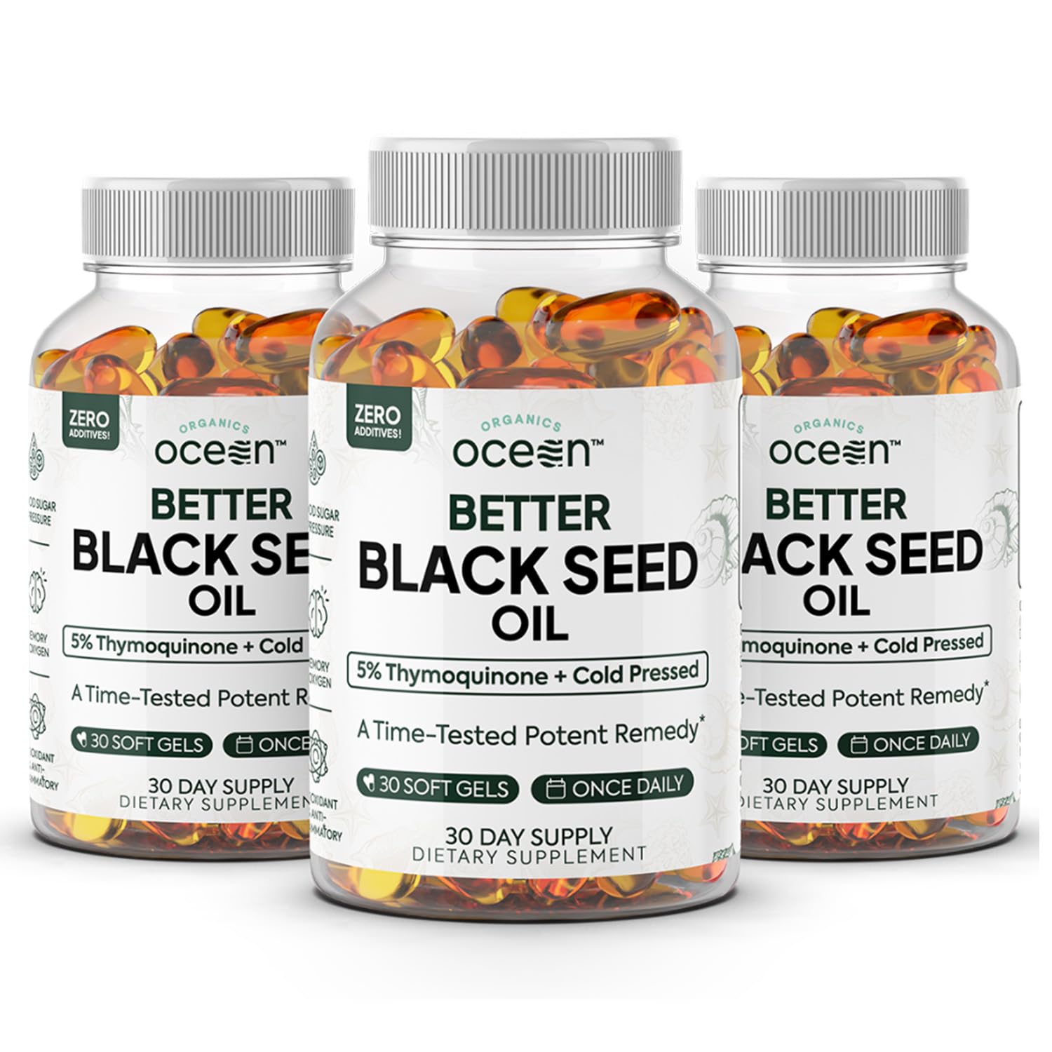 Organics Ocean Better Black Seed Oil Cold Pressed - Pure Nigella Sativa Oil for Immune Support - 5% Thymoquinone - Support Memory, Vitality, and Cellular Health