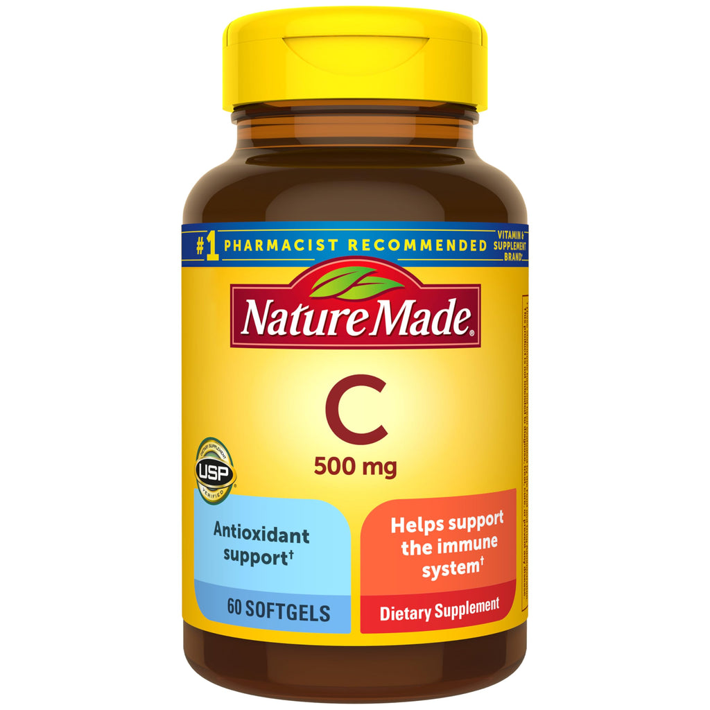Nature Made Vitamin C 500 mg for Daily Immune Support, 60 Softgels | Dietary Vitamin C Supplement for Immune Support and Antioxidant Support, 60 Day Supply