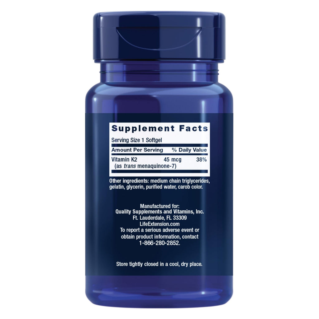Life Extension Low Dose Vitamin K2 – Supports Arterial Health – Non-GMO, Gluten-Free – 90 Softgels | Non-GMO & Gluten-Free