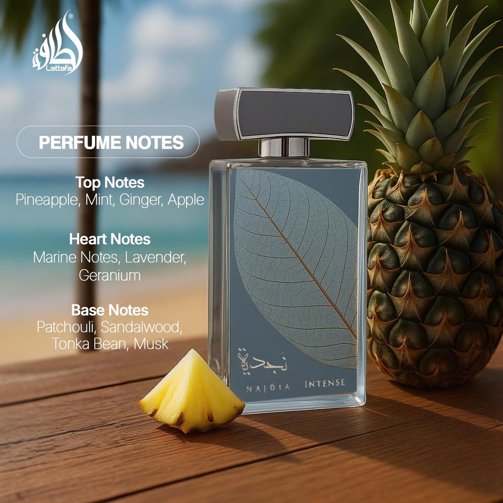 Lattafa Najdia Intense – Fresh, Marine, Woody – Eau de Parfum Spray Long-Lasting Fragrance for Men, 3.4 Ounce / 100 ml