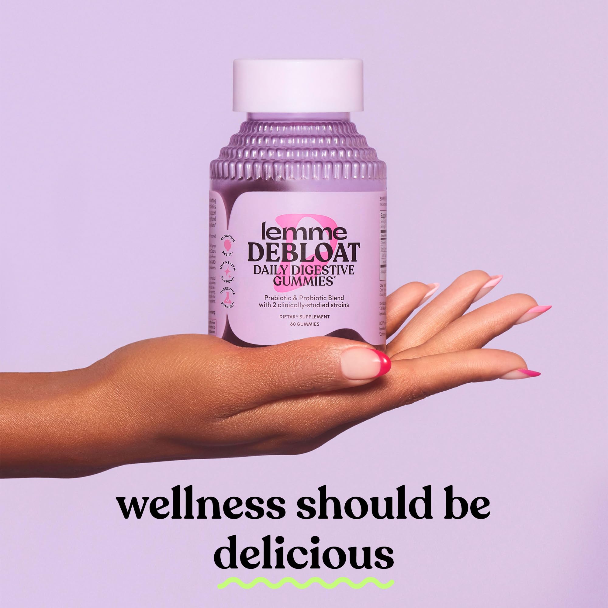 Lemme Debloat Digestive & Gut Health Gummies, 30-Day Supply | 2 Clinically Studied Probiotics & Prebiotic, Vegetarian, Gluten Free, Non GMO, BlackBerry Flavor