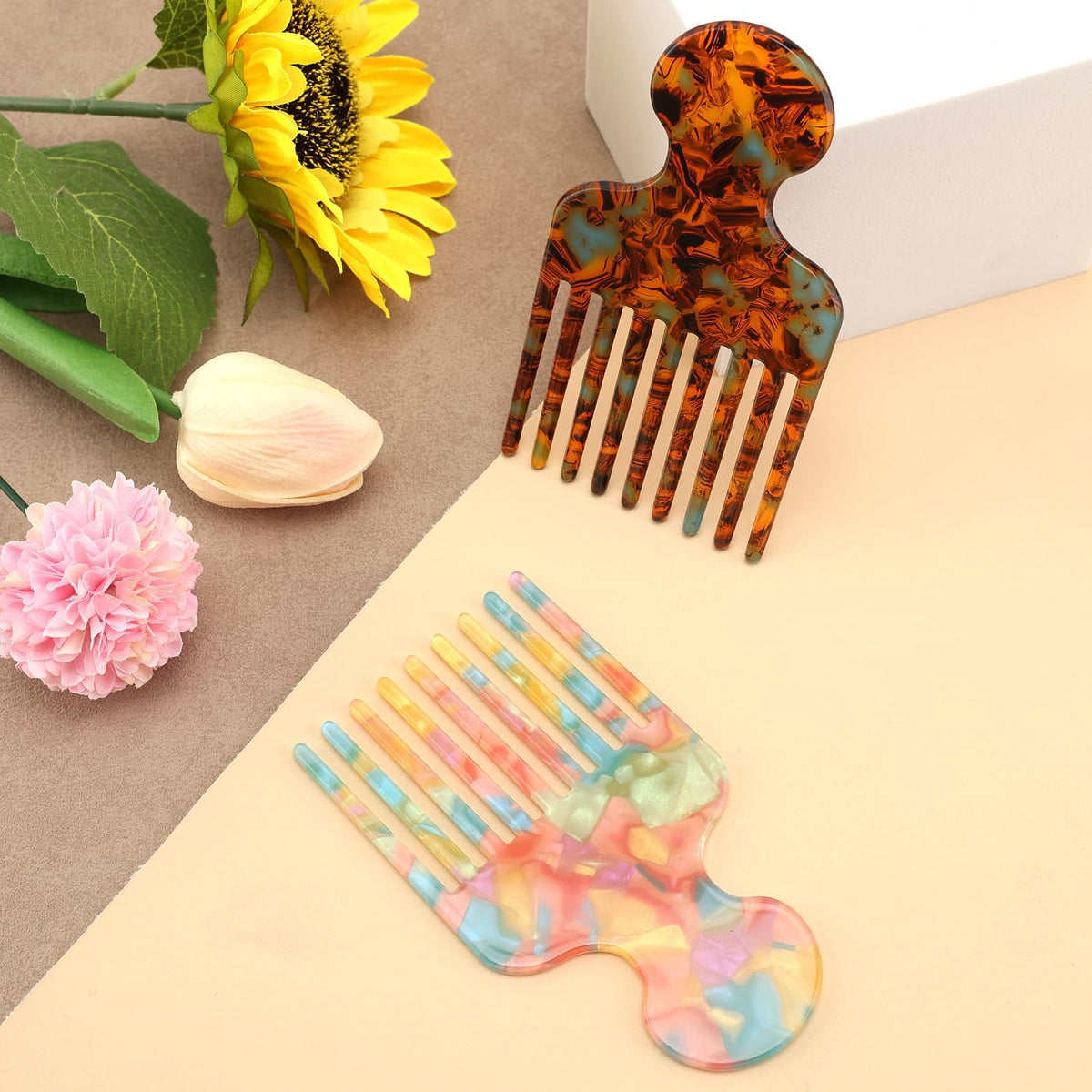 2pcs Hair Pick Comb, Wide Tooth Comb for Curls, 4.7in Long, Smooth
