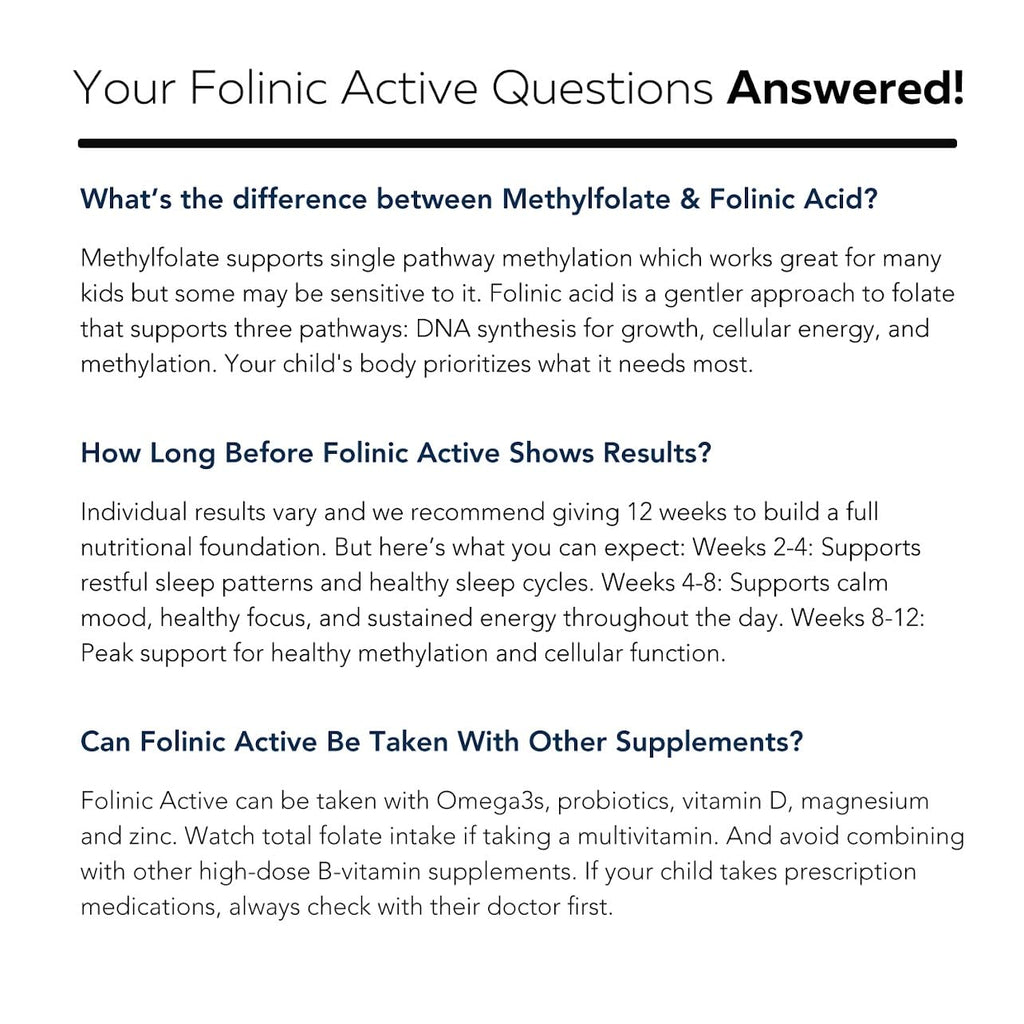 Organic FolinicActive Kids - Folinic Acid + B12, B6 & B2 Cofactors - Gentle Methylation Support for Mood, Energy & Cognition, Age Adjustable Dosing for Kids 1-18, Non GMO, Vegan, Berry Flavor (60mL)