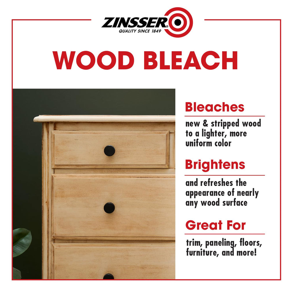 Buy now Zinsser Wood Bleach Kit | Lighten Furniture, Floors, Cabinets, Trim | Removes Red Tone | 2-Step Brightening System | 2-Step 8 fl. oz. Kit (16 fl. oz. Total) at indiglob india