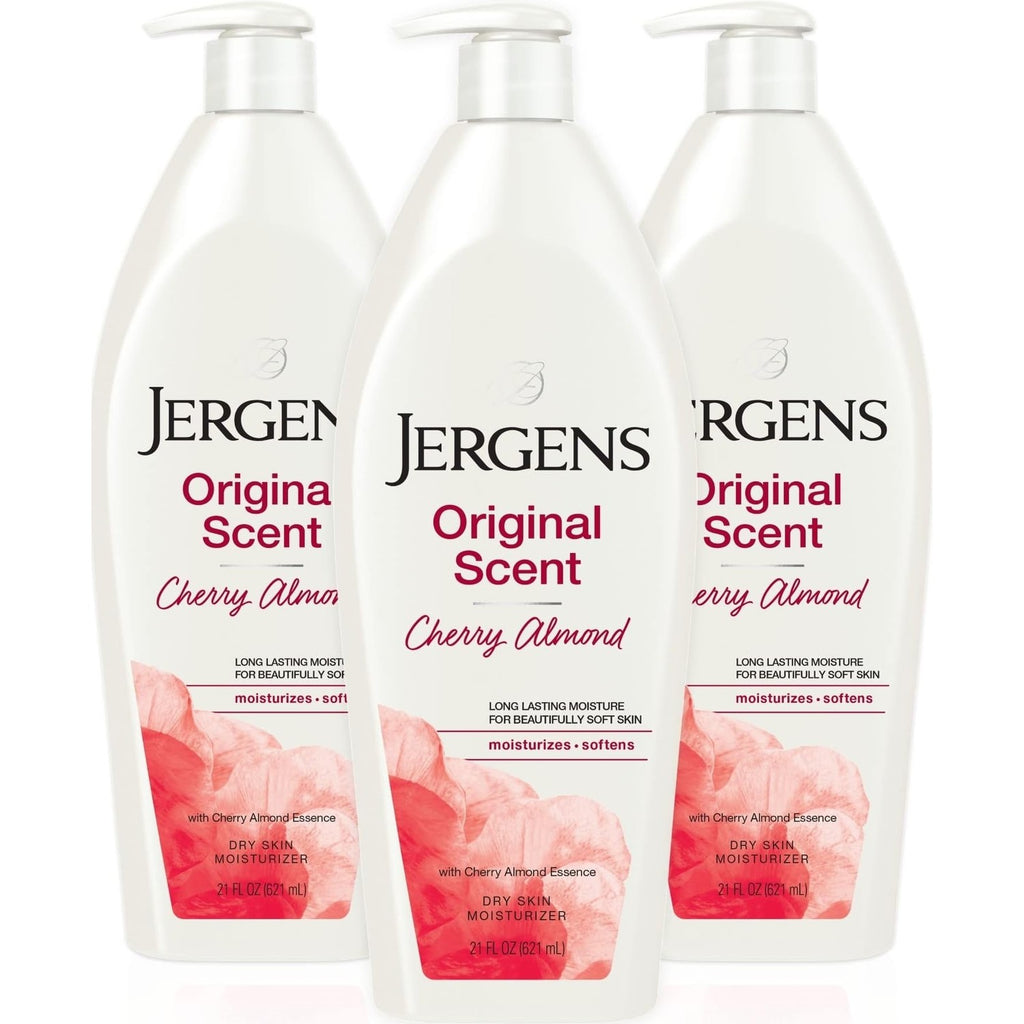 Jergens Cherry Almond Hand & Body Lotion, Dry Skin, 32 fl oz | Fast-Absorbing Moisturizer, Vitamins E, C & B5, Softens Dry Skin, Dermatologist Tested, Cherry Almond Scent