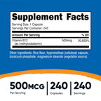 Nutricost Vitamin B12 Supplement (500mcg) 240 Capsules, Methylcobalamin