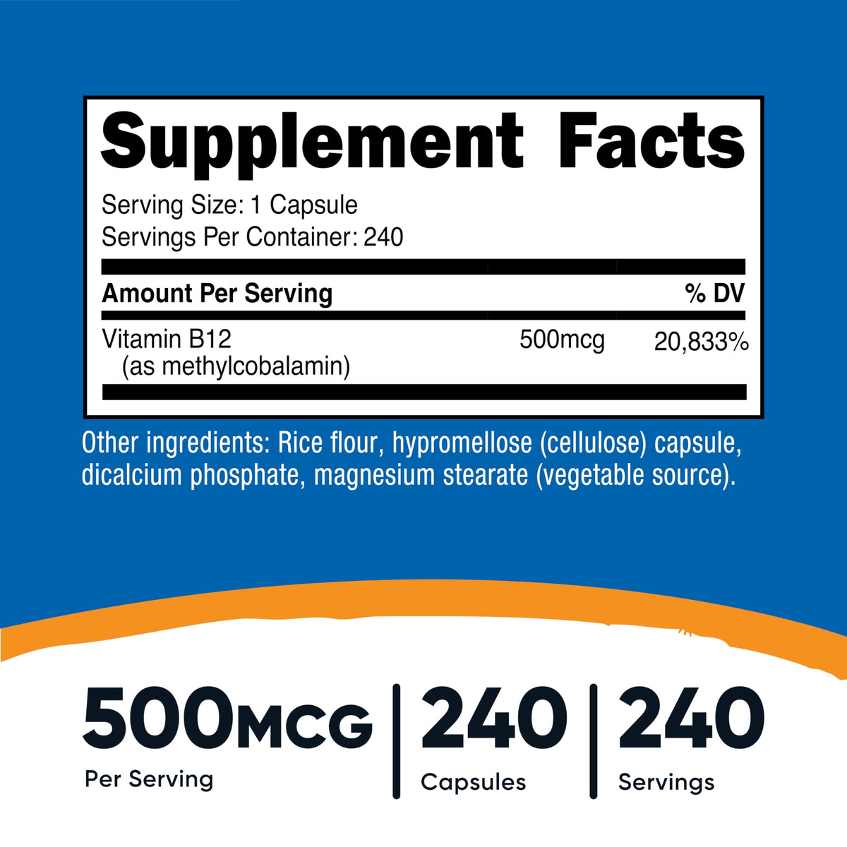 Nutricost Vitamin B12 Supplement (500mcg) 240 Capsules, Methylcobalamin