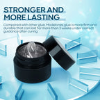 Modelones Short Almond Nail Tips in a clear jar, designed for strong adhesion and lasting wear. Available online for fast shipping.