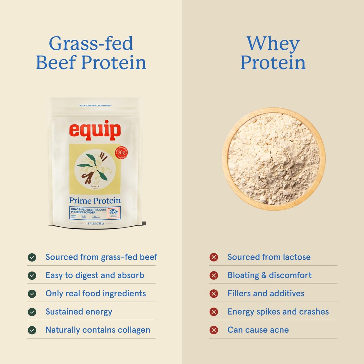 Equip Foods Prime Protein Powder | Clean, Grass Fed Beef Protein Powder | Carnivore Protein Isolate, Keto Friendly | Gluten & Dairy Free | Helps Build & Repair Tissue | 30 Servings, Vanilla (No Sugar)