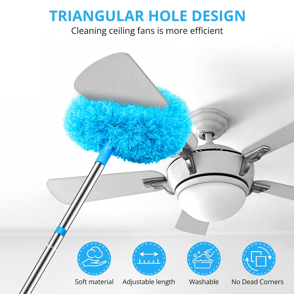 SetSail Ceiling Fan Cleaner Duster, with Extension Pole for Cleaning, Blue