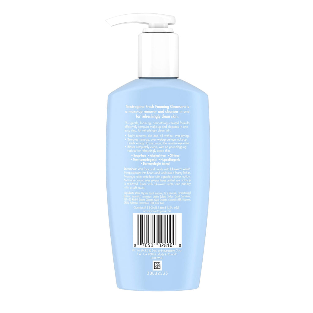 Buy now Neutrogena Fresh Foaming Gentle Daily Facial Cleanser & Makeup Remover, Soap Free, Removes Dirt, Oil & Waterproof Makeup, Non-Comedogenic & Hypoallergenic, 6.7 fl. oz at indiglob india