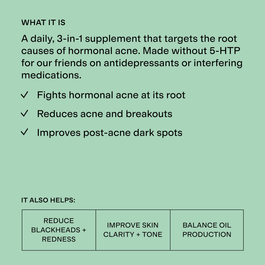 CLEARSTEM - MINDBODYSKIN Hormonal Acne Supplement (No 5-HTP) - Natural DIM Supplement - Skin Care Vitamins - Hormone Balance, Antioxidants - Gluten Free, Cruelty Free - 30 Servings, 90 Capsules