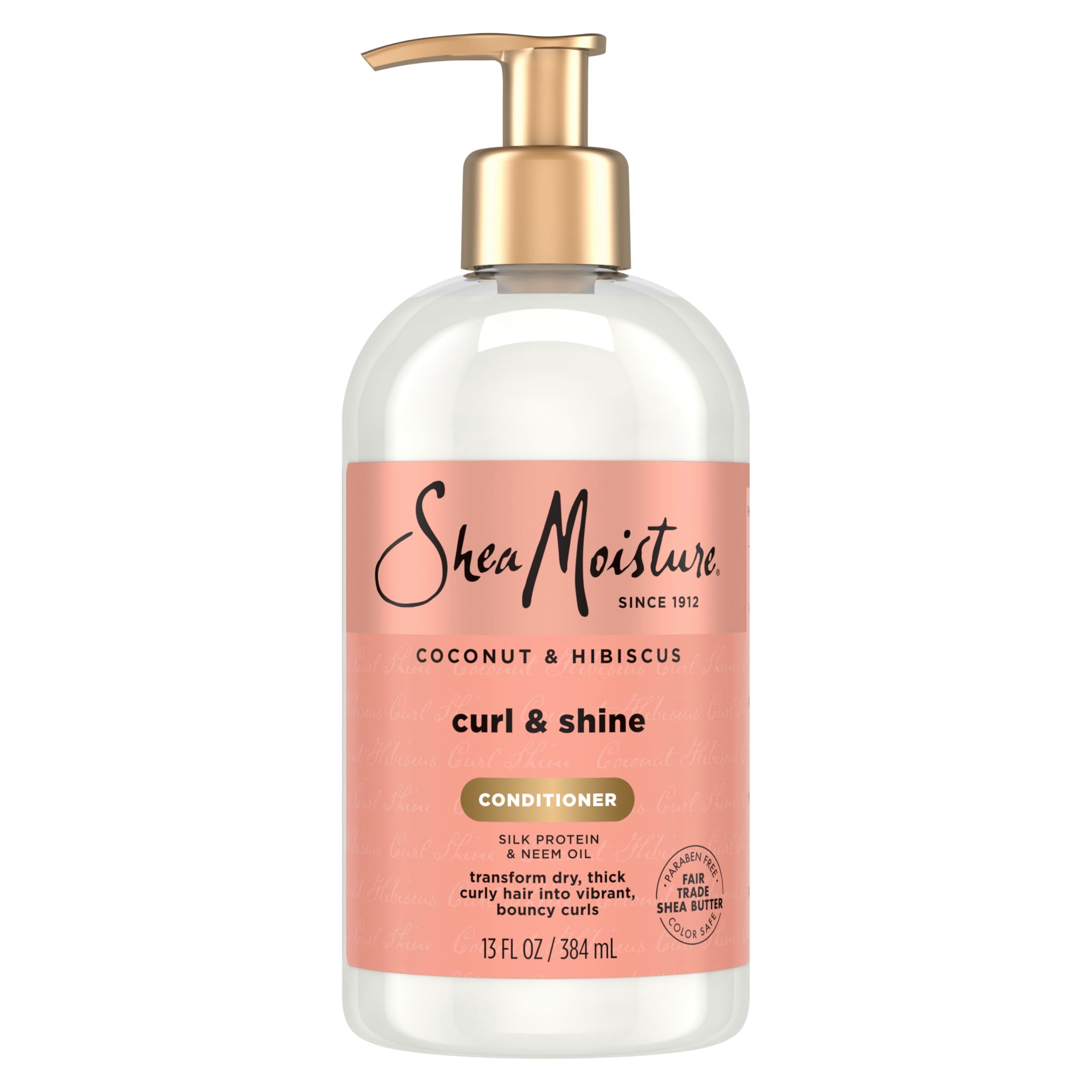 Shea Moisture Curl & Shine Conditioner Coconut & Hibiscus, for Thick, Curly Hair to Moisturize & Soften, 13 oz | Moisturizing conditioner with Coconut Oil, Neem Oil & Silk Protein to quickly detangle, reduce frizz, and hydrate curls.
