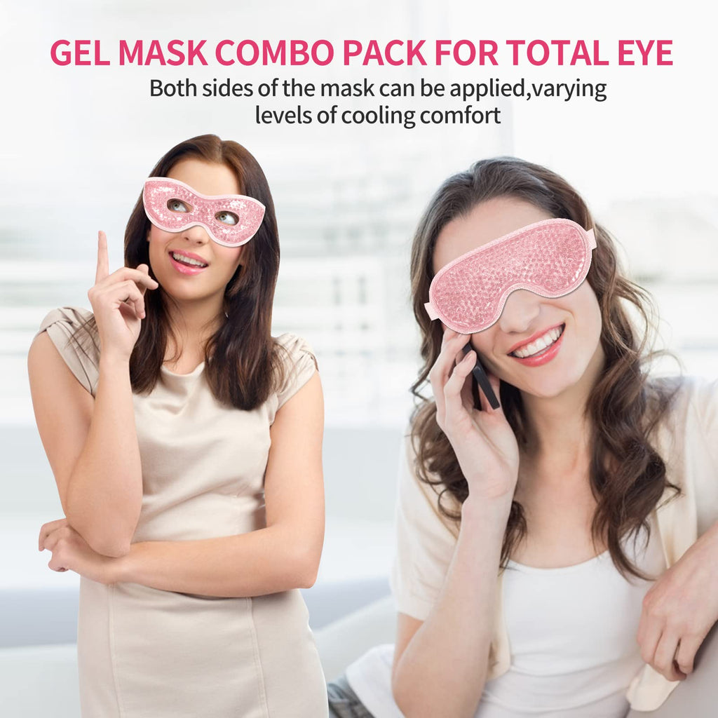 2PCS Gel Eye Mask Reusable Cold Therapy Gel Bead Eye Mask for Puffiness/Dark Circles/Eye Bags/Dry Eyes/Headaches/Migraines/Stress Relief, Cold Compress Mask (Pink)