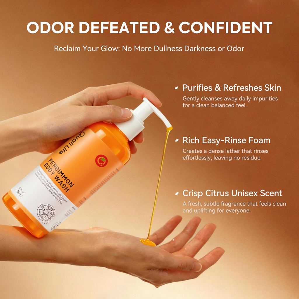 Persimmon Body Wash for Old People Smell, Natural Deodorant Bar Soap for Strong Odor Smelly Feet Remove, Deep Cleansing Body Deodorizing for Eliminating Odor, Kids Safe