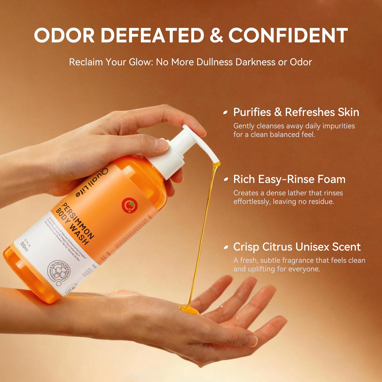 Persimmon Body Wash for Old People Smell, Natural Deodorant Bar Soap for Strong Odor Smelly Feet Remove, Deep Cleansing Body Deodorizing for Eliminating Odor, Kids Safe