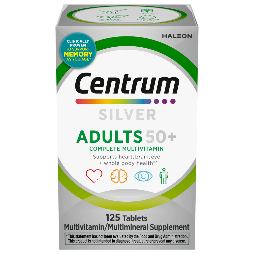 Centrum Silver Multivitamin for Adults 50 and Over, 125 Tablets | Contains Vitamin D3, B Vitamins, Clinically Proven to Support Memory as You Age, GLP-1 Support