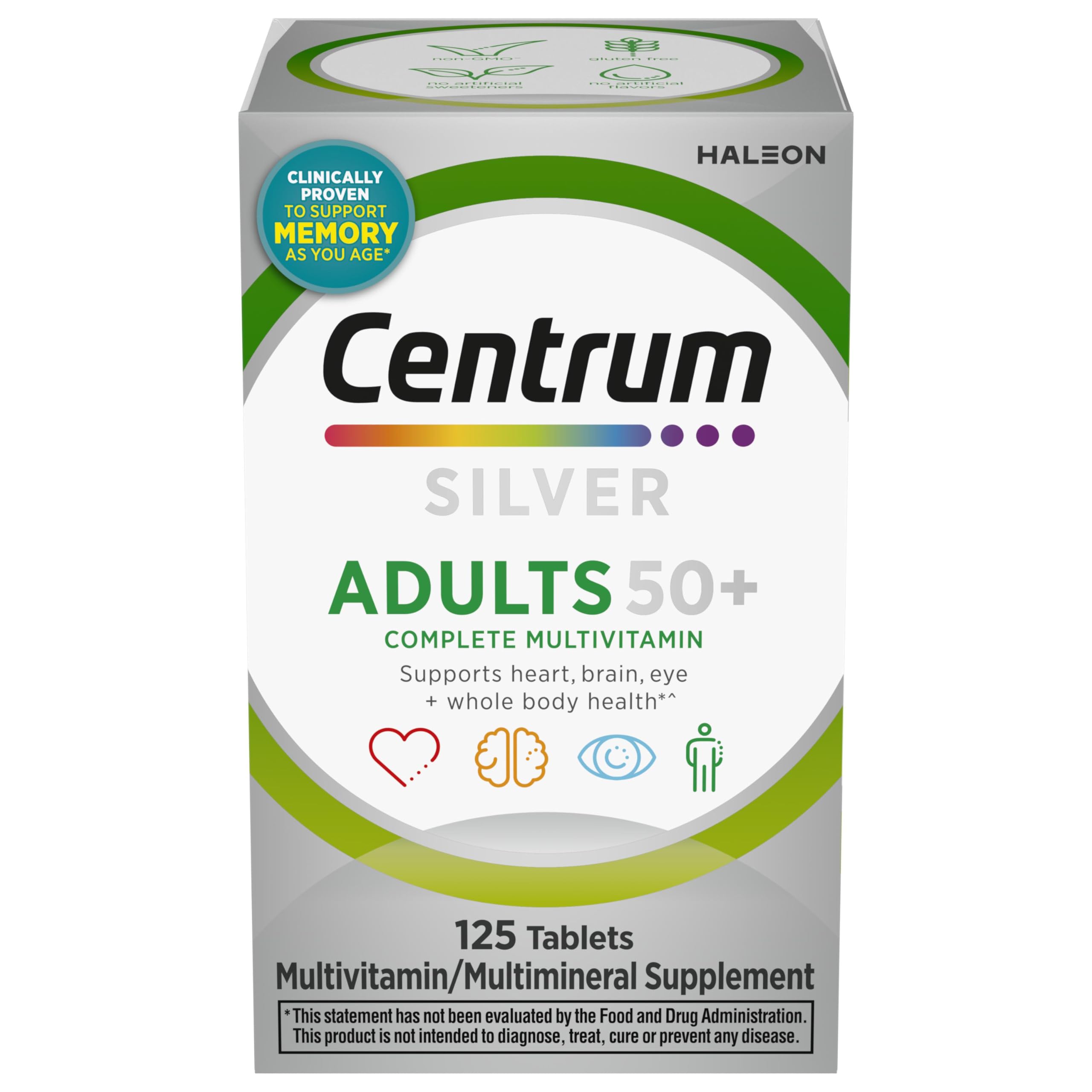 Centrum Silver Multivitamin for Adults 50 and Over, 125 Tablets | Contains Vitamin D3, B Vitamins, Clinically Proven to Support Memory as You Age, GLP-1 Support