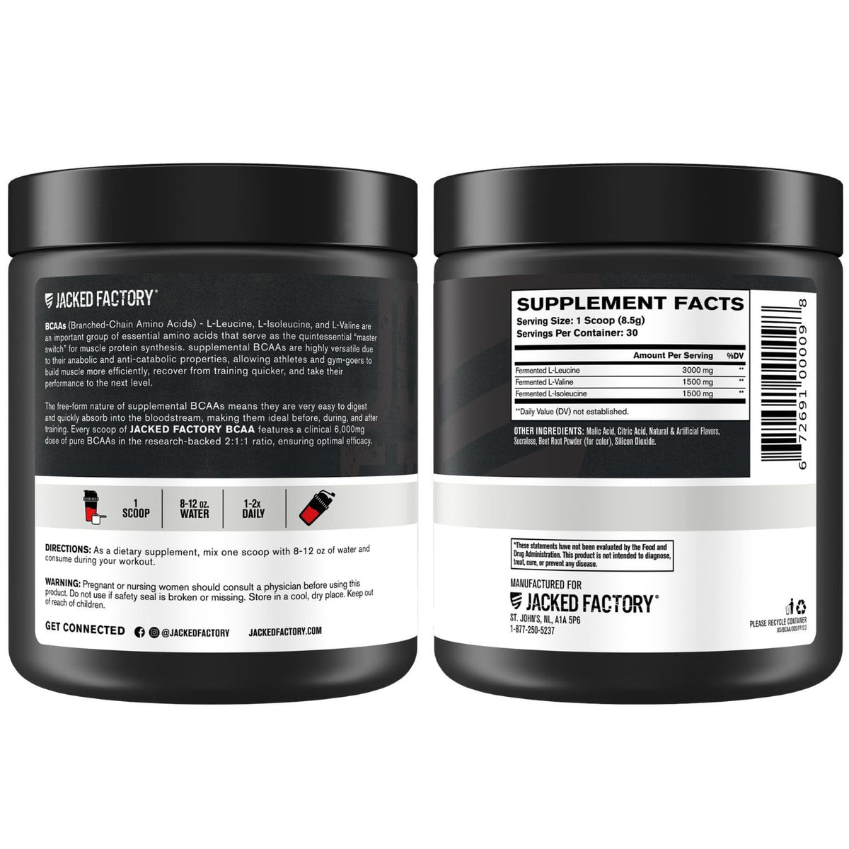 Jacked Factory BCAA Powder (Fermented) - 6g Branched Chain Essential Amino Acid Supplement for Improved Muscle Recovery, Reduced Fatigue, Increased Strength, Muscle Growth - 30 Servings, Fruit Punch