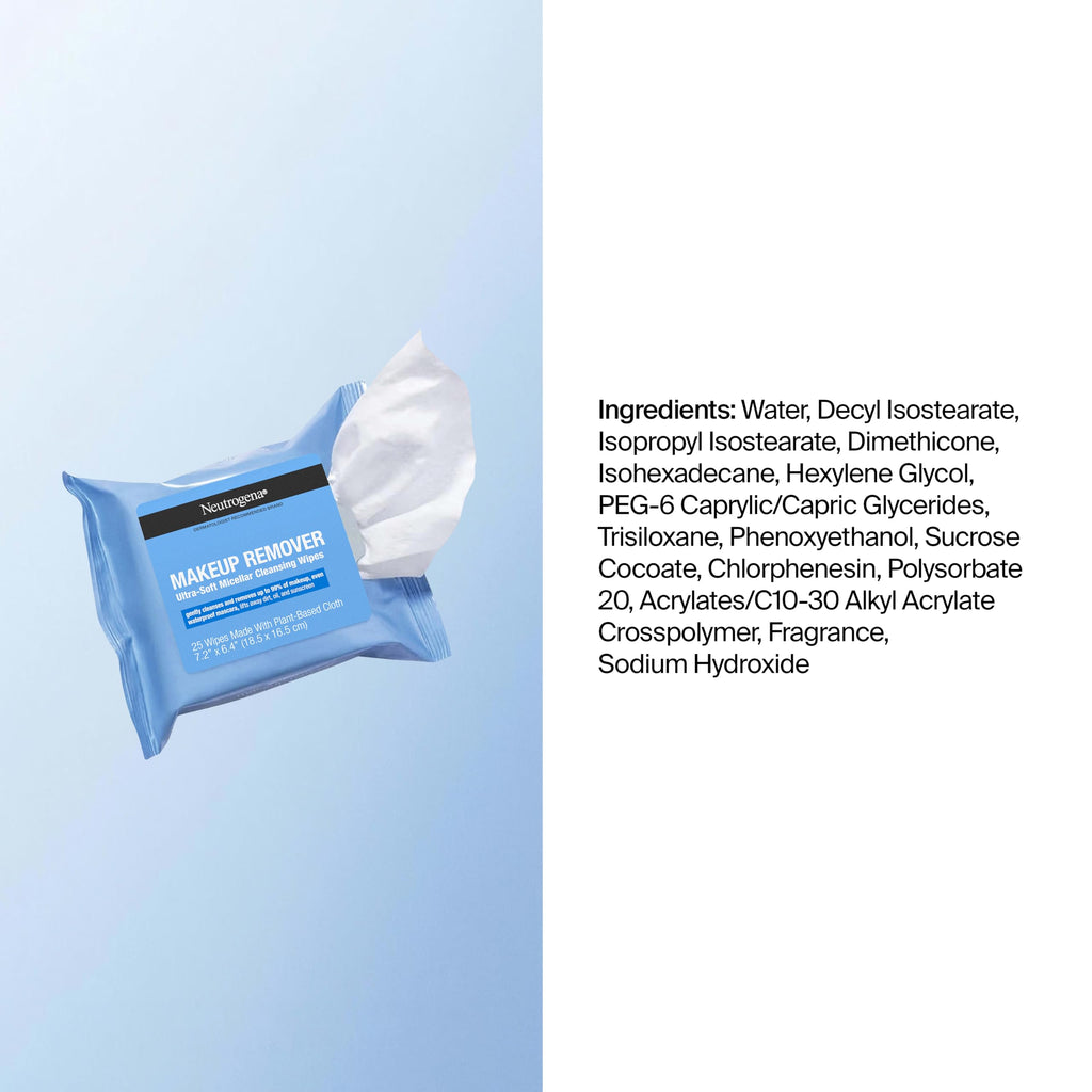 Neutrogena Makeup Remover Towelettes for Face with Micellar Water Daily Alcohol-Free, 20 ct | Makeup Remover, Makeup Removing Cleansing Wipes, Suitable for Dirt & Oil Removal, Alcohol-Free