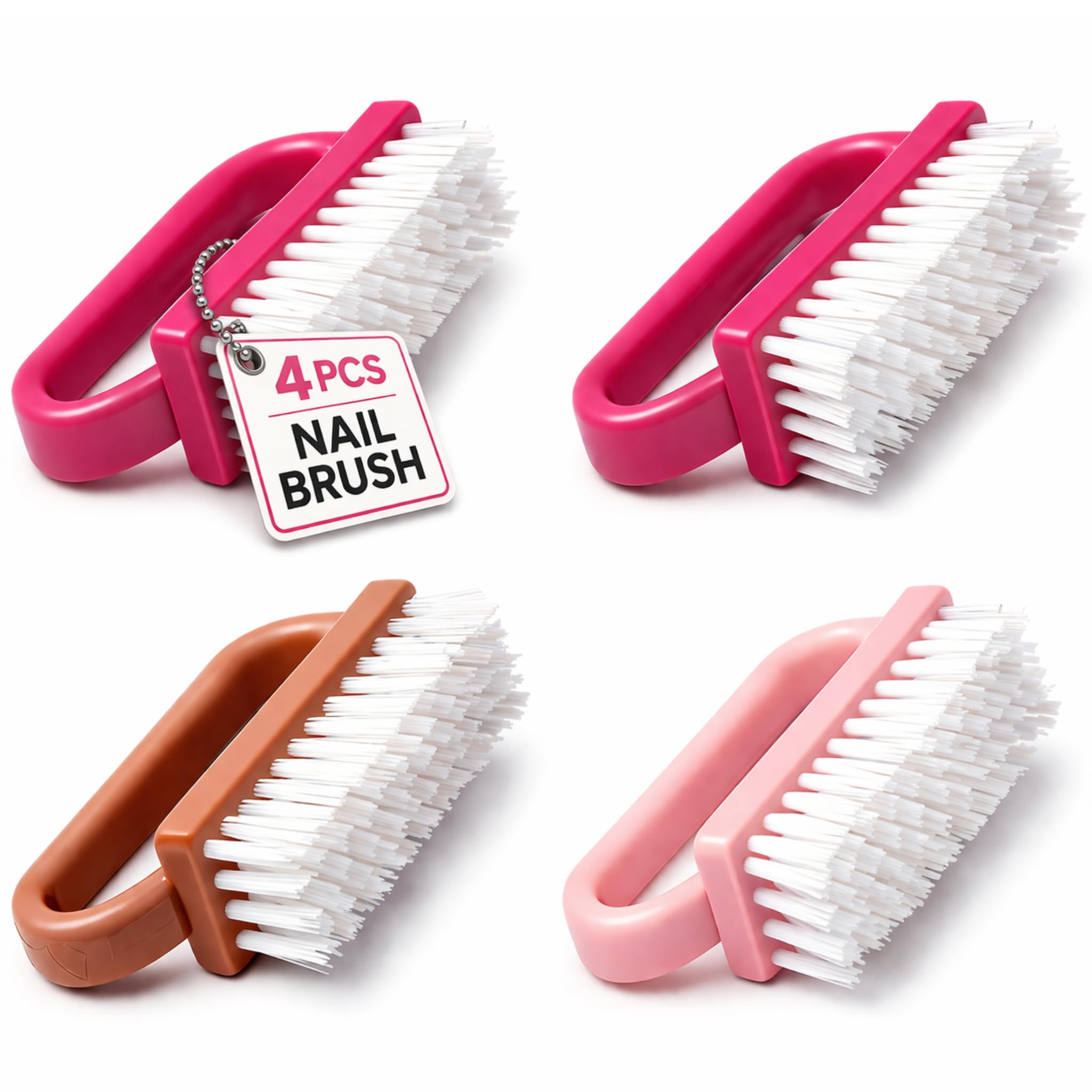 4 Pcs Nail Brush for Cleaning Fingernails, Nail Brush Handle Grip Brush for Nail and Toes,Pedicure Brushes for Men and Women, Fingernail Scrub Cleaning Brushes