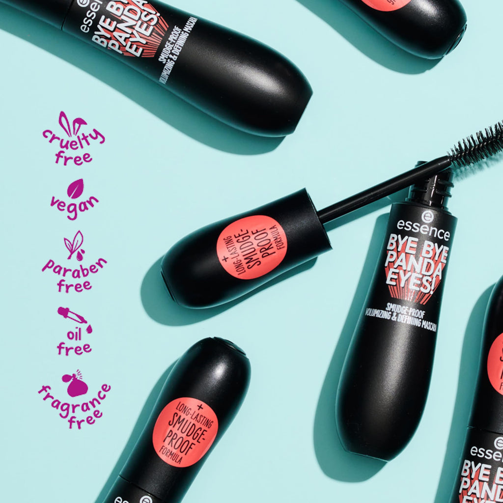 essence Bye Bye Panda Eyes Tubing Mascara, Black, Smudge-proof (Pack of 1) | No Flaking, Washes Off with Warm Water, Volumizing & Lengthening; Vegan, Cruelty Free, Paraben-Free, Oil-Free