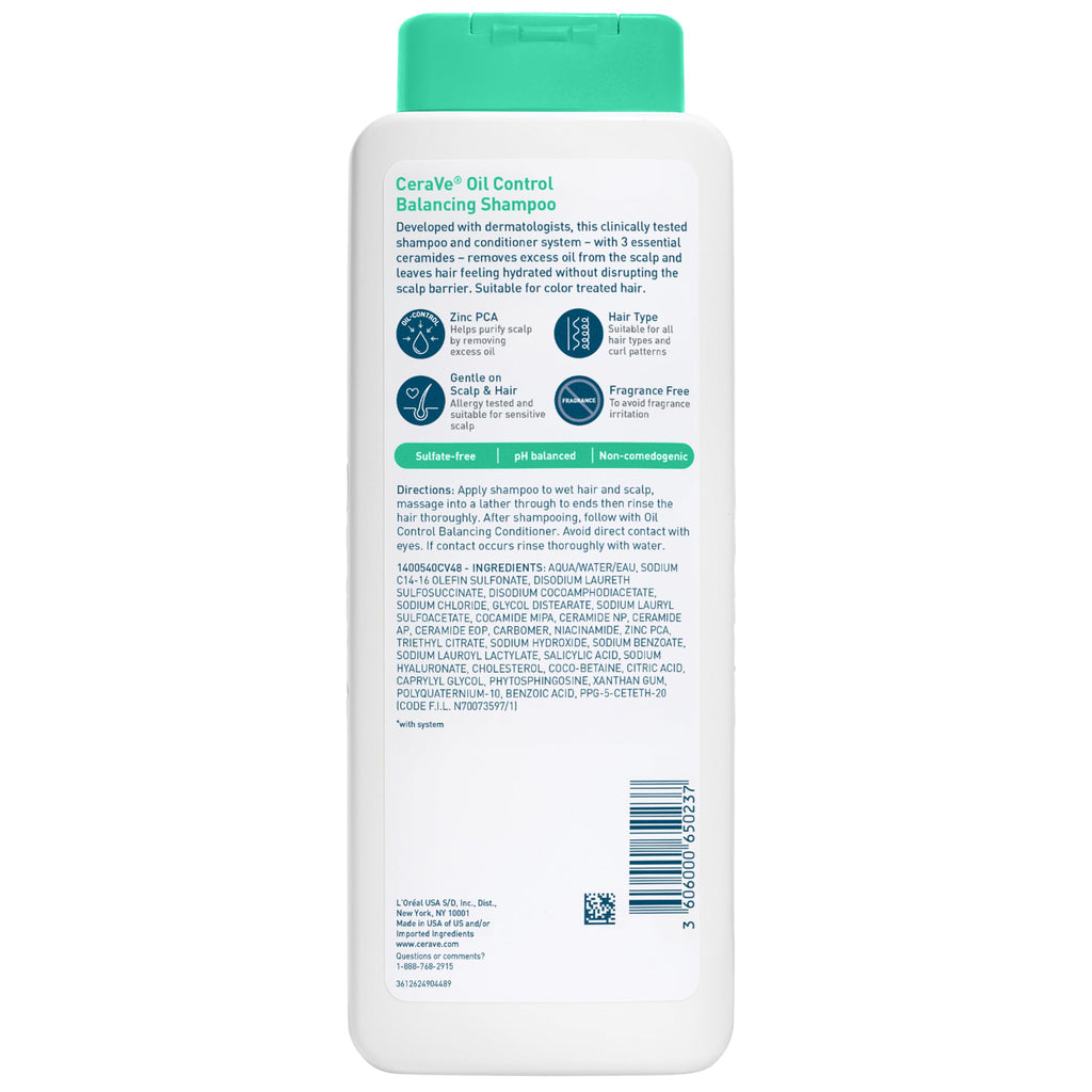 CeraVe Oil Control Shampoo, Clarifying Shampoo with Hyaluronic Acid, 12oz | Sulfate-Free Oily Hair Formula with Ceramides Deeply Purifies To Remove Excess Oil While Delivering Lightweight Hydration
