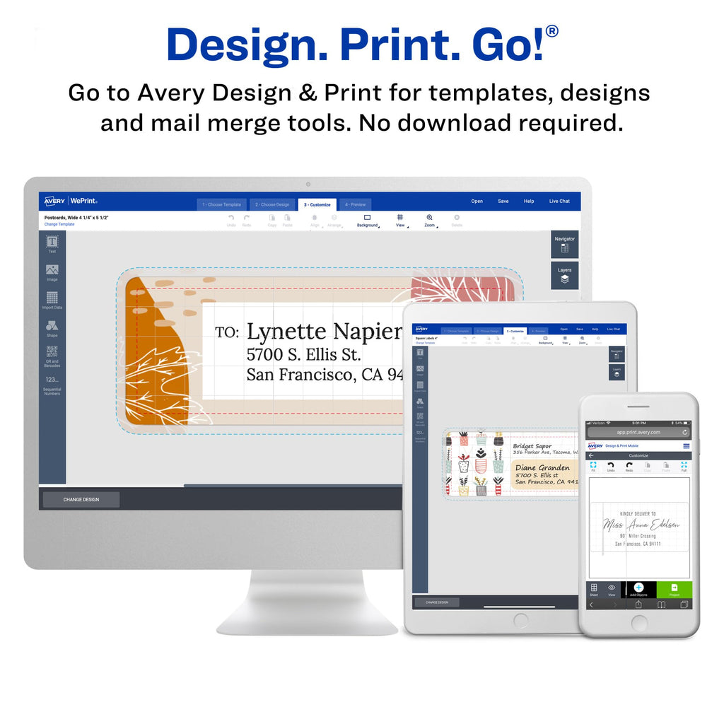 Avery Printable Shipping Labels with Sure Feed, 3-1/3" x 4", White, 150 Blank Mailing Labels (5264)