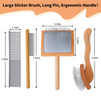 Slicker Brush for Long Haired Dogs, Wooden Ergonomic Handle