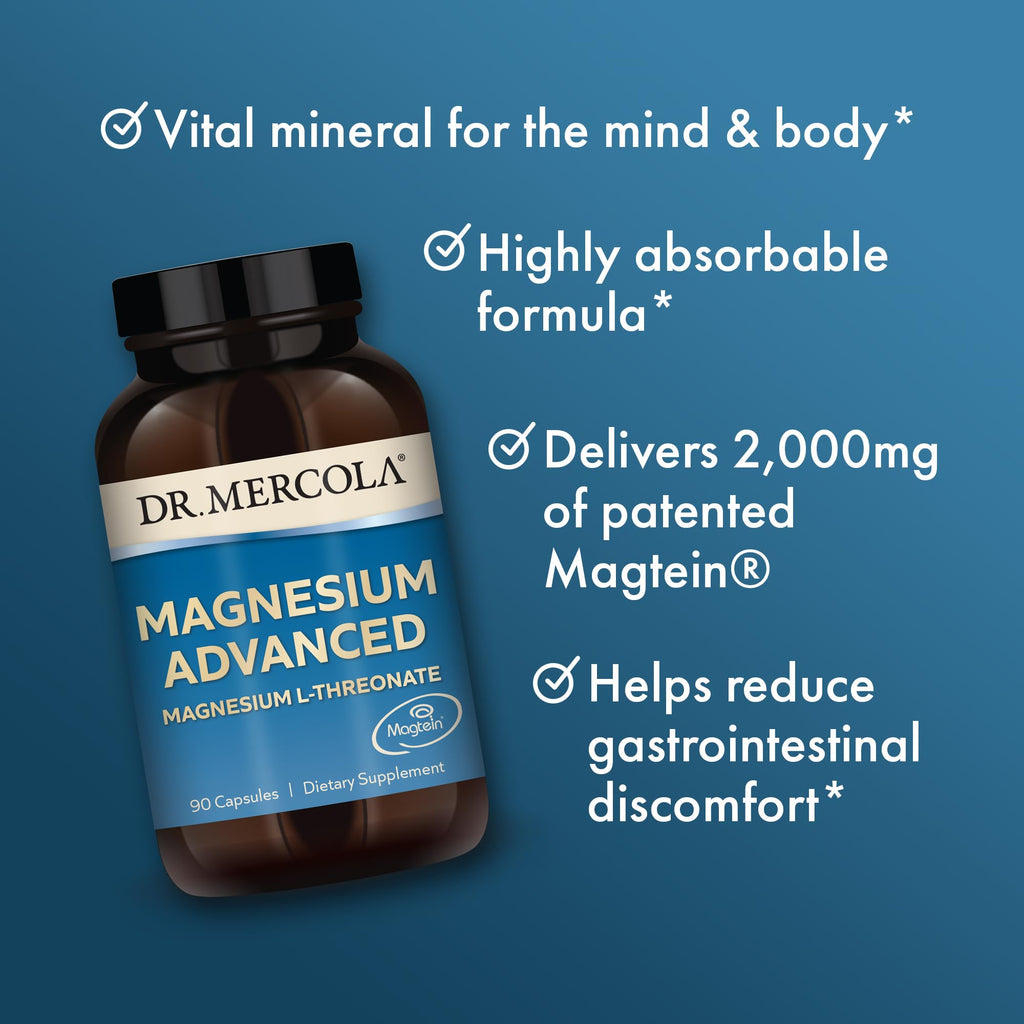 Dr. Mercola Magnesium L-Threonate, 2,000 mg, 90 Capsules (30 Servings) | Supports Brain and Cellular Function with Magtein Magnesium L-Threonate, Non-GMO, Gluten-Free, and Soy-Free