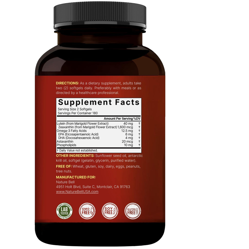Lutein 40mg + Zeaxanthin 1,600mcg, 360 Softgels | 4-in-1 Formula with Astaxanthin, Omega-3 & Phospholipids | Marigold Flower Extract | Supports Eye, Brain & Vision Health | Non-GMO, Gluten Free