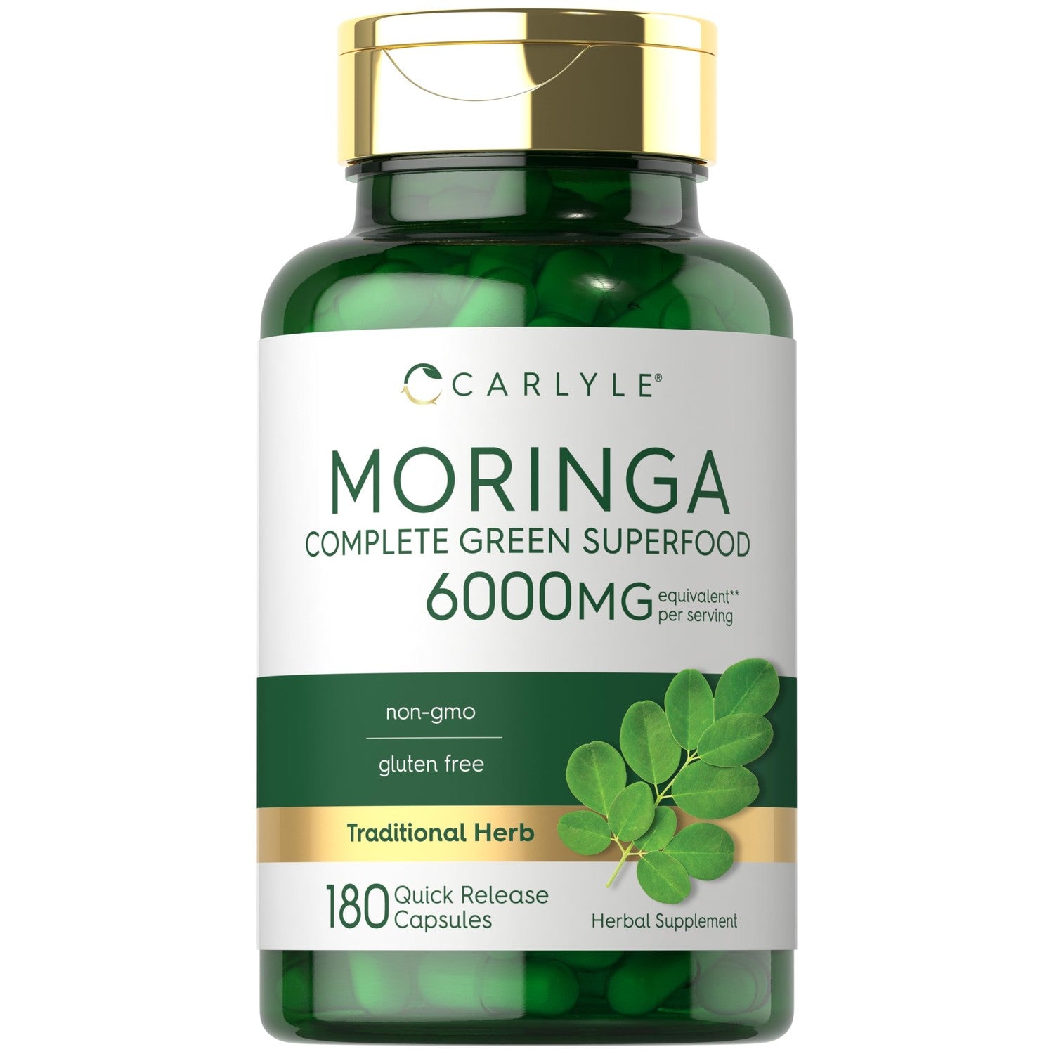 Carlyle Moringa Oleifera Supplement | 180 Capsules | Complete Green Superfood for Women and Men | From Moringa Leaf Powder | Non-GMO and Gluten Free
