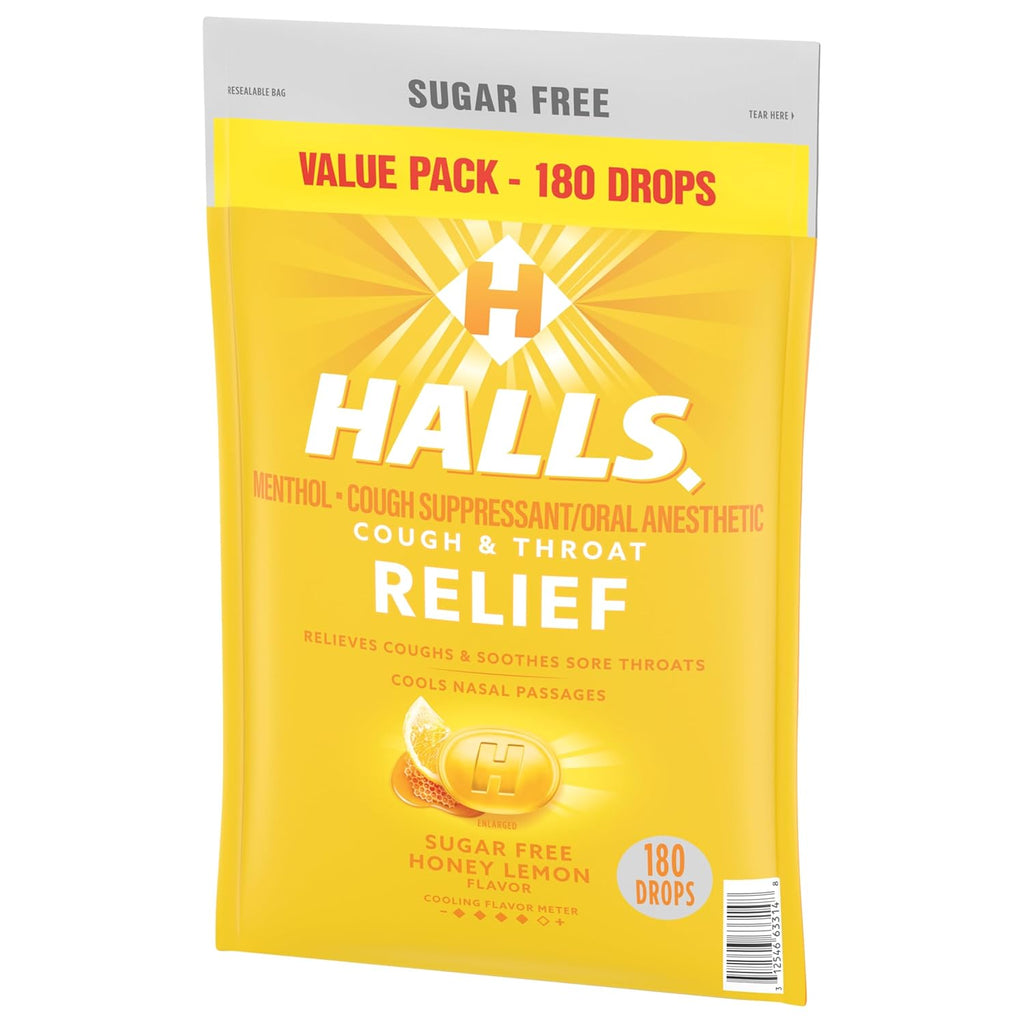 Buy now HALLS Relief Honey Lemon Sugar Free Cough Drops, Value Pack, 180 Drops at indiglob india