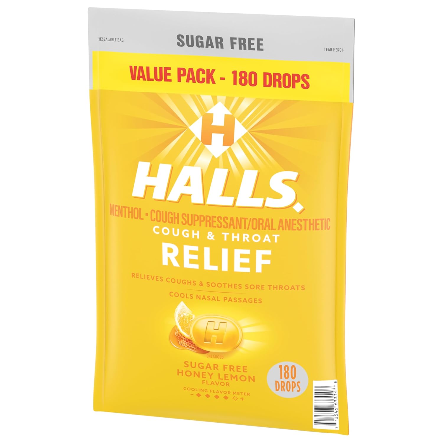 Buy now HALLS Relief Honey Lemon Sugar Free Cough Drops, Value Pack, 180 Drops at indiglob india