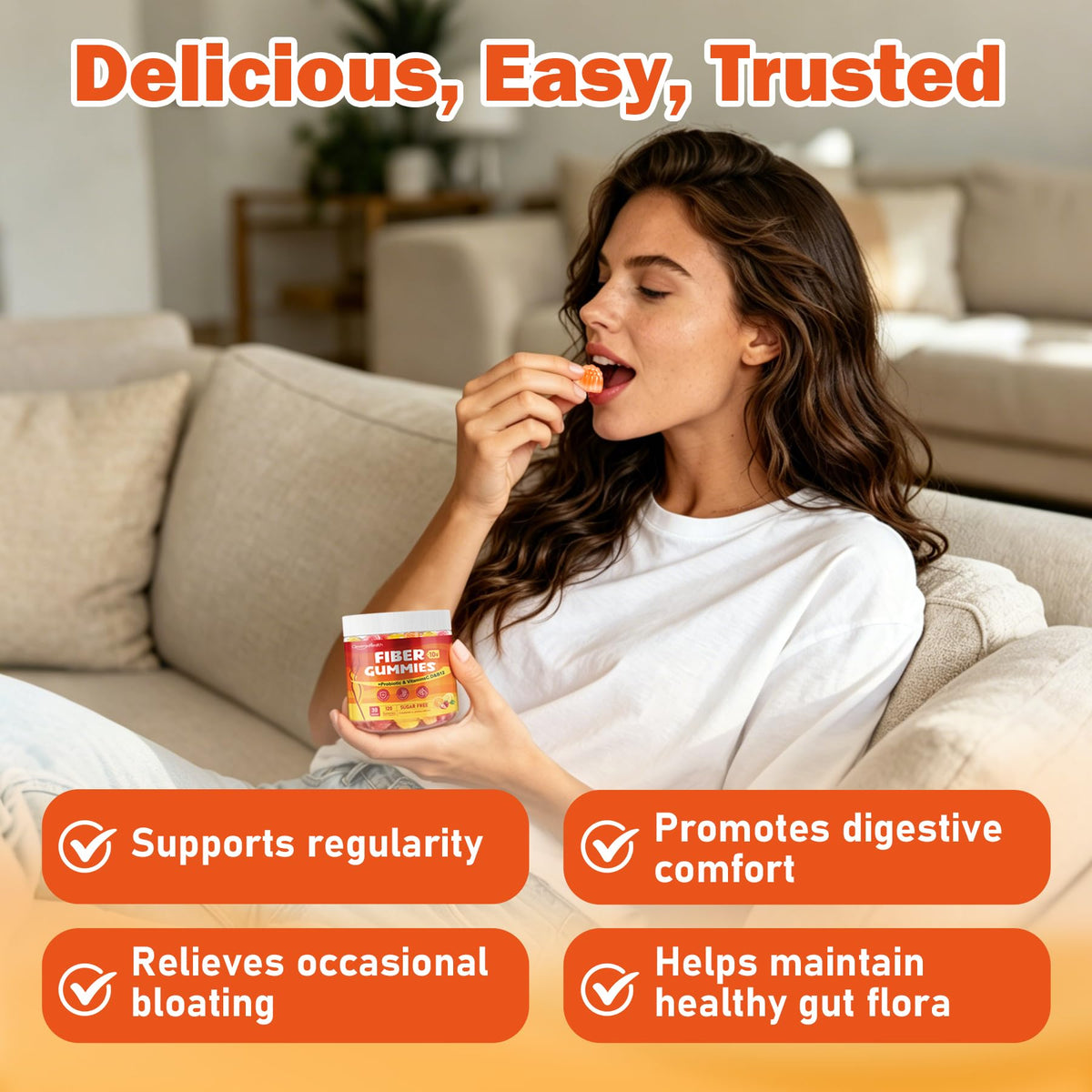 10G Fiber Gummies for Adults with 30 Billion CFU Probiotics,Vitamins C, D, B12,Electrolytes - Supports Digestive Health & Relieves Constipation and Bloating,Sugar Free - 120 Count