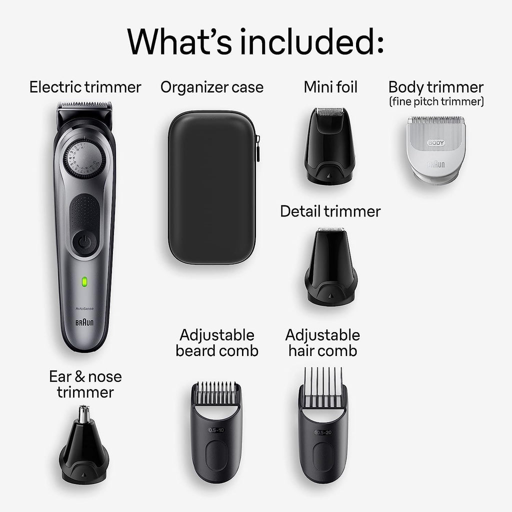 Buy now Braun All-in-One Style Kit Series 7 7410, 8-in-1 Trimmer for Men with Beard Trimmer, Body Trimmer for Manscaping, Hair Clippers & More, Sharpest Blade, 40 Length Settings, Waterproof at indiglob india