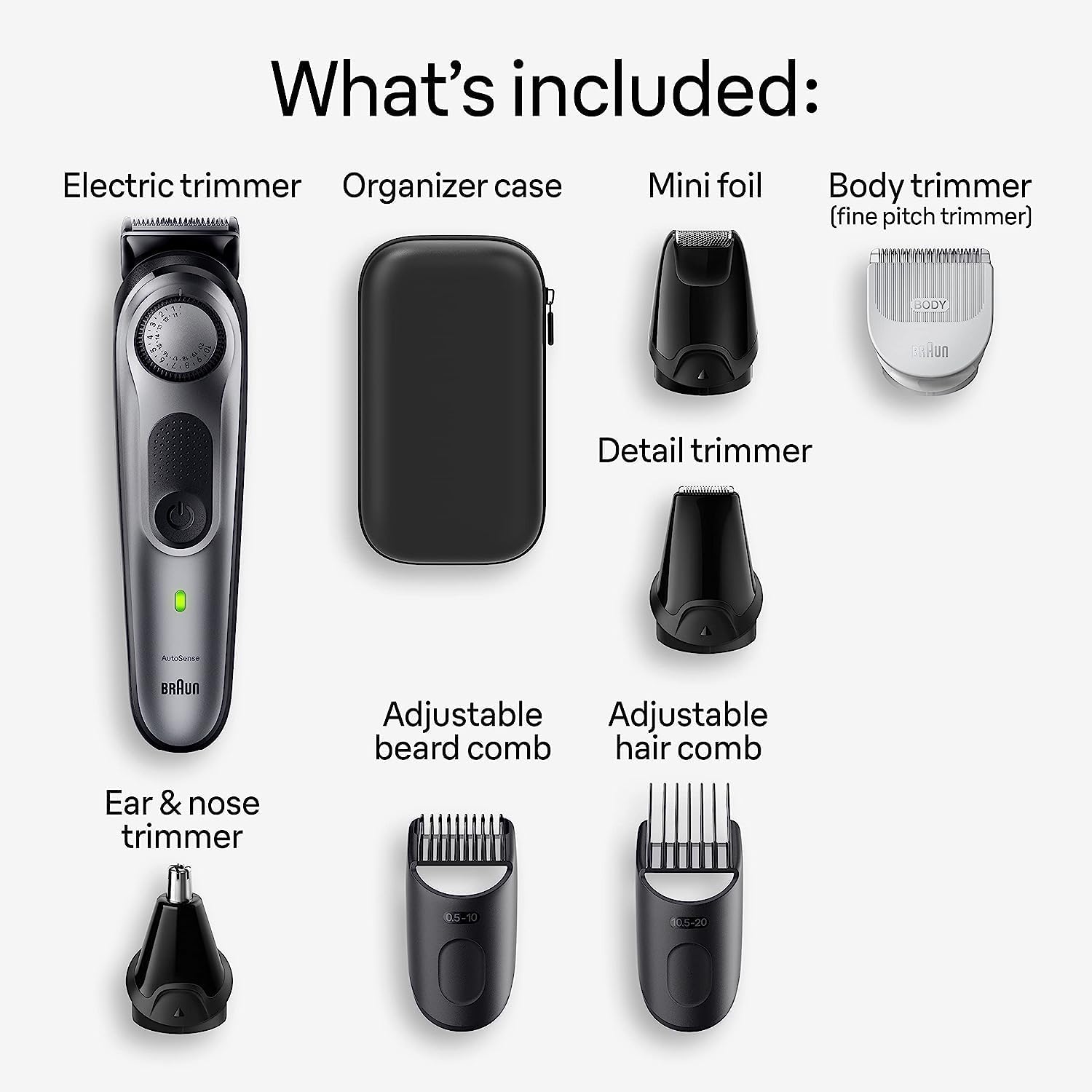 Buy now Braun All-in-One Style Kit Series 7 7410, 8-in-1 Trimmer for Men with Beard Trimmer, Body Trimmer for Manscaping, Hair Clippers & More, Sharpest Blade, 40 Length Settings, Waterproof at indiglob india
