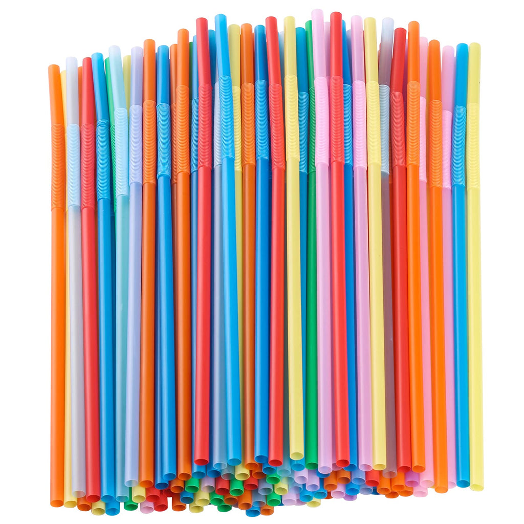 Bendy Disposable Plastic Drinking Straws 12.8" Long for 40oz Tumbler 100Pcs
