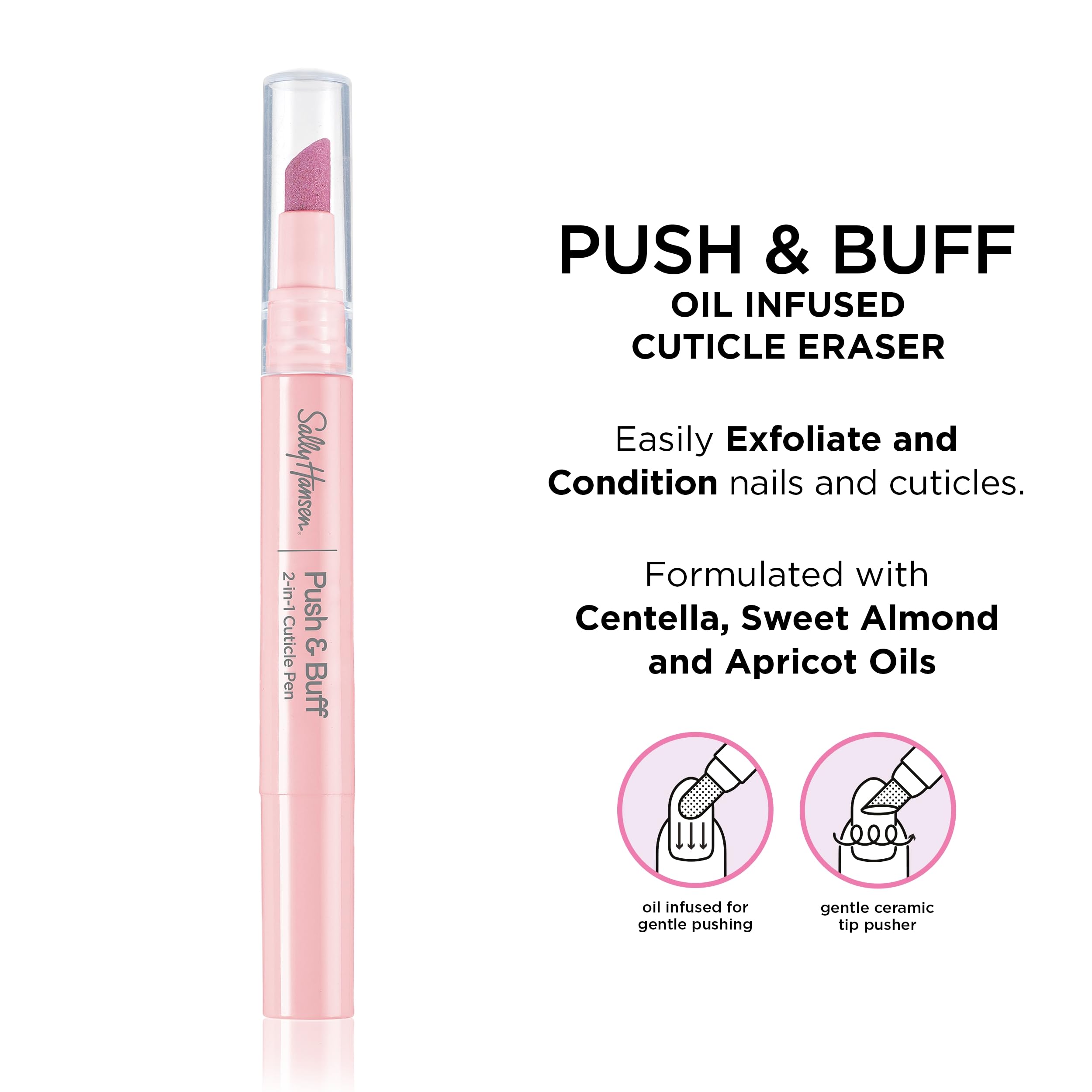 Sally Hansen Push & Buff 2-in-1 Cuticle Care Treatment Pen | Exfoliates, Polishes and Smooths Cuticles | Textured Tip for Instant Results | Easy, Mess-Free Nail Care on the Go