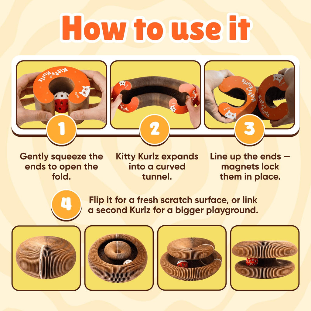 KITTY KURLZ Interactive Cat Toy & Cardboard Cat Scratcher