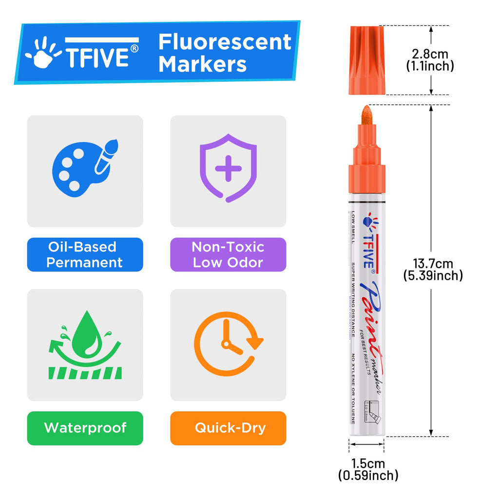 TFIVE Fluorescent Paint Markers, 8 Colors Neon UV Paint Pens for Blacklight