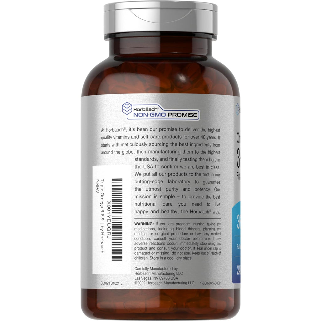 Horbäach Triple Omega 3-6-9 240 Softgels | from Fish, Flaxseed, Borage Oils | Non-GMO & Gluten Free