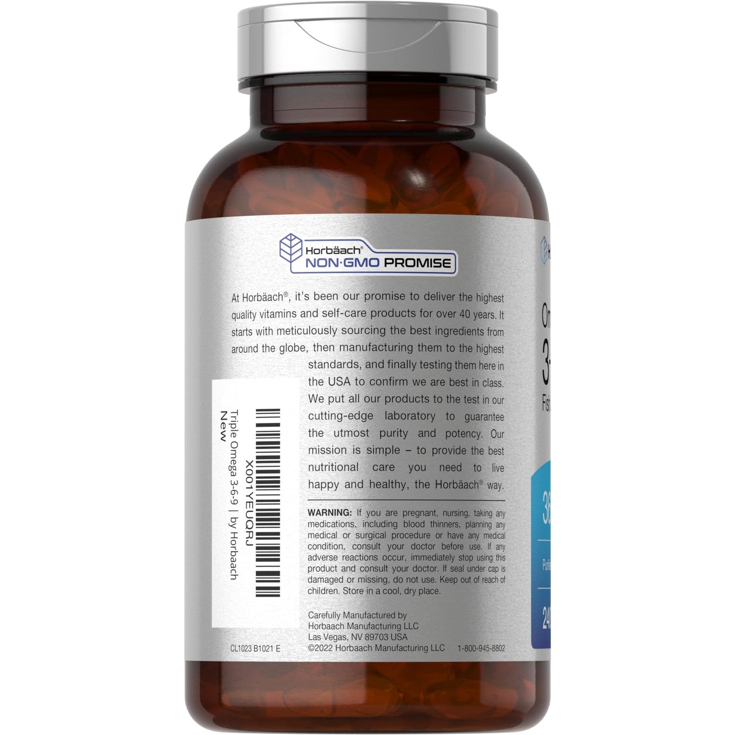 Horbäach Triple Omega 3-6-9 240 Softgels | from Fish, Flaxseed, Borage Oils | Non-GMO & Gluten Free