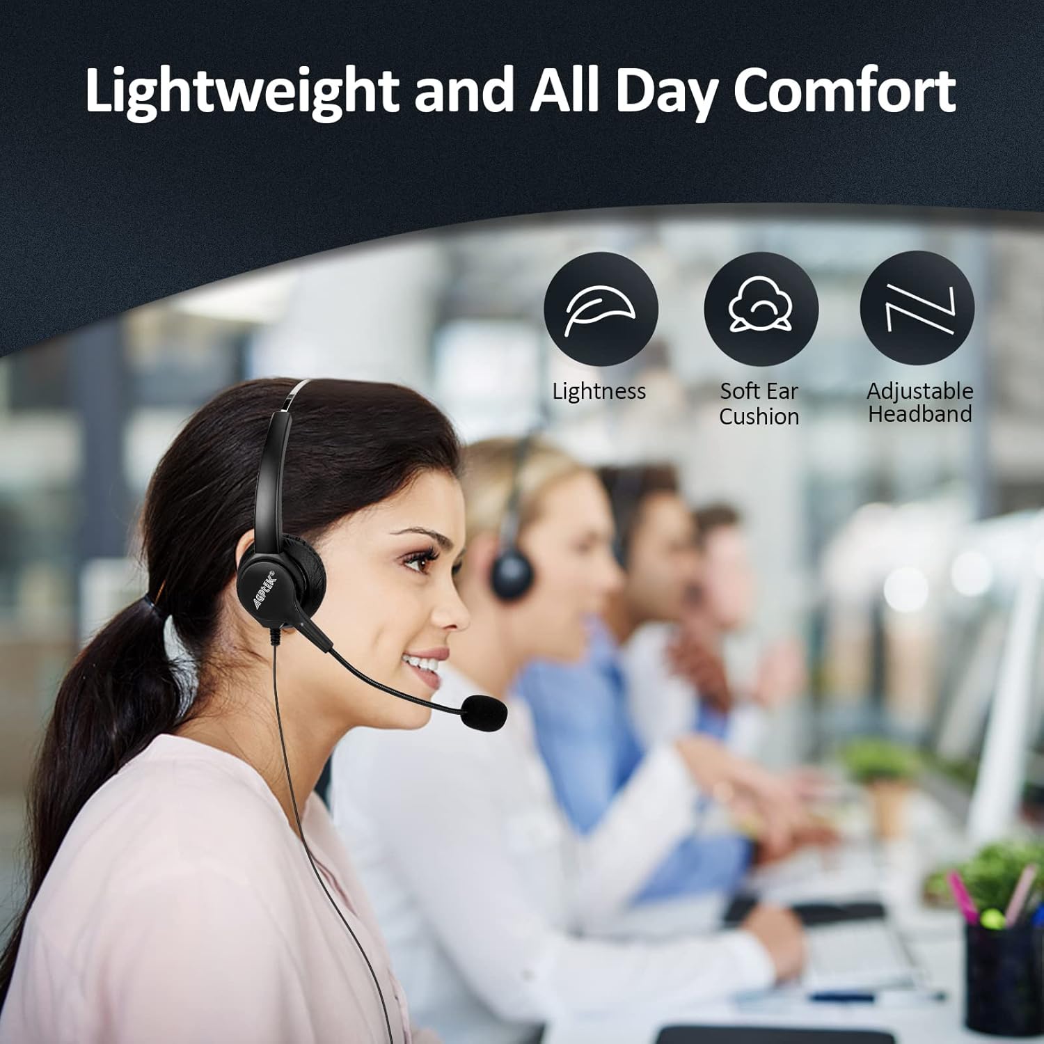 Buy now AGPTEK® Hands-Free Call Center Noise Cancelling Corded Monaural Headset Headphone for Desk Telephone with 4-Pin RJ9 Crystal Head at indiglob india