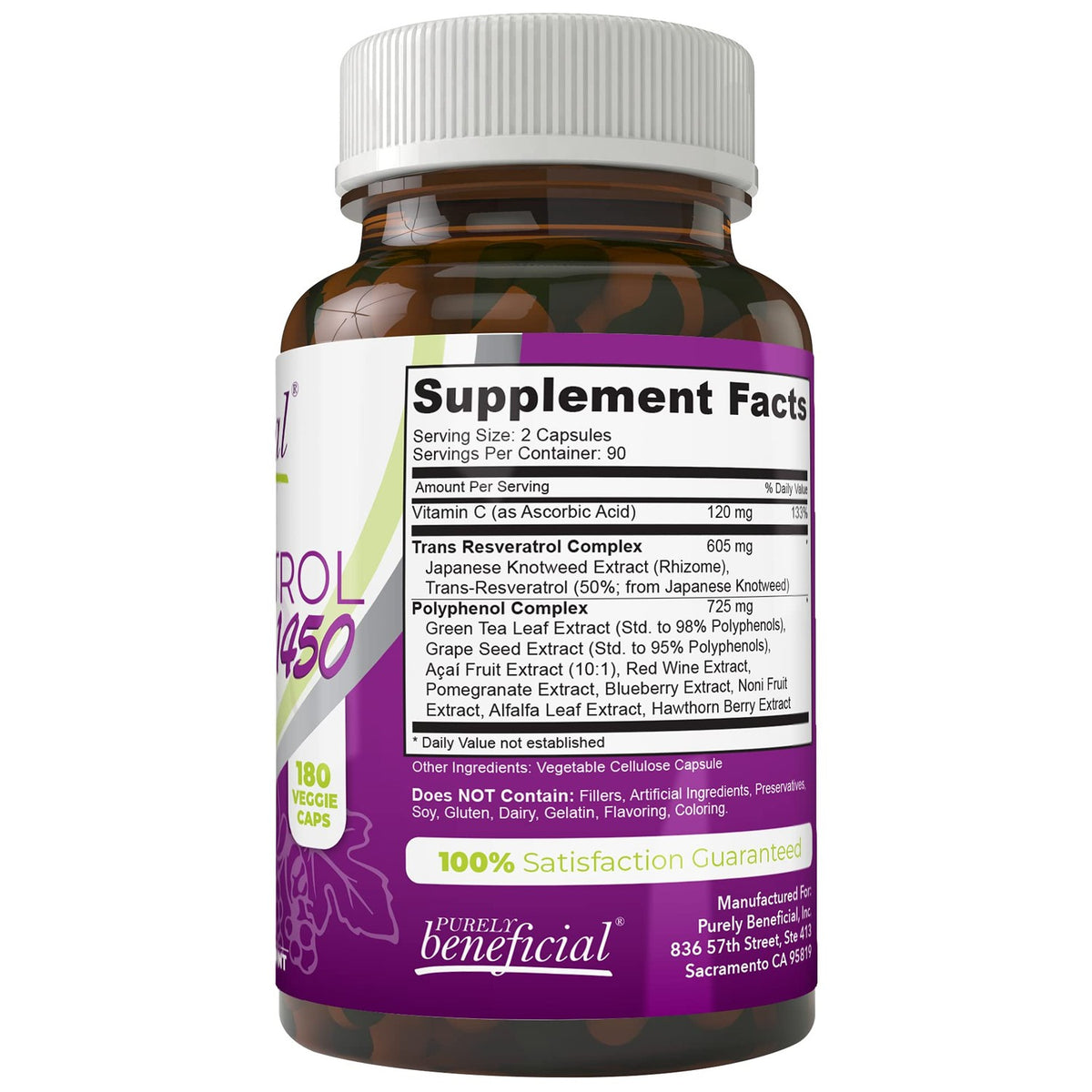 PURELY beneficial RESVERATROL1450-90day Supply, 1450mg per Serving of Potent Antioxidants & Trans-Resveratrol, Promotes Anti-Aging, Cardiovascular Support, Maximum Benefits(1bottle)