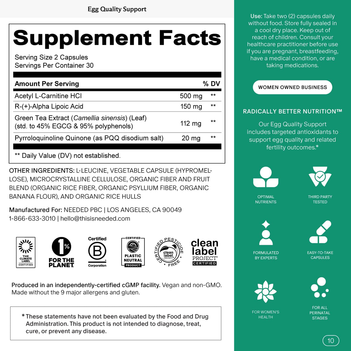 Needed. Egg Quality Support, 60 Capsules, 30 Day Supply