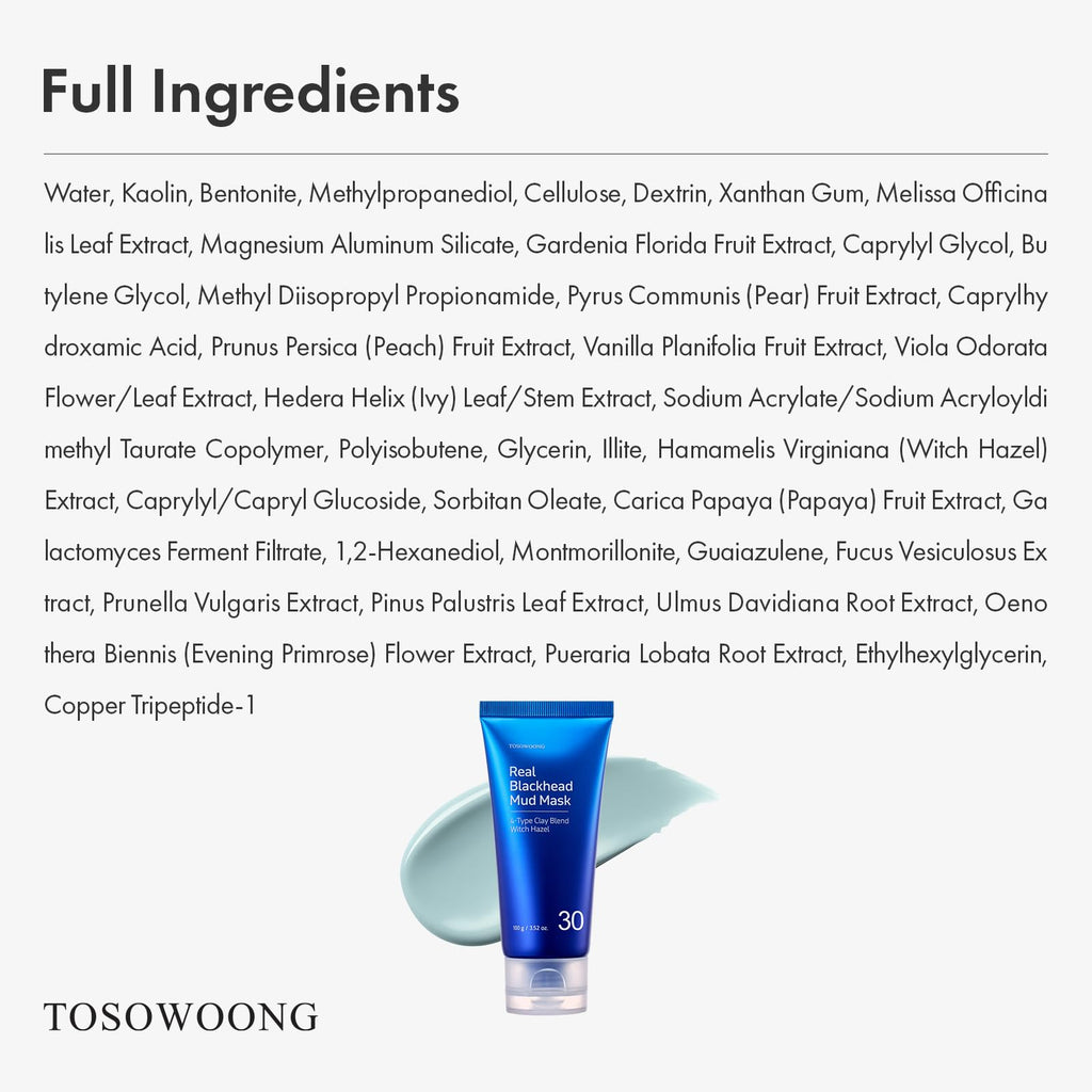 TOSOWOONG Real Blackhead Mud Mask for Pore Care, Oil Control, Cooling