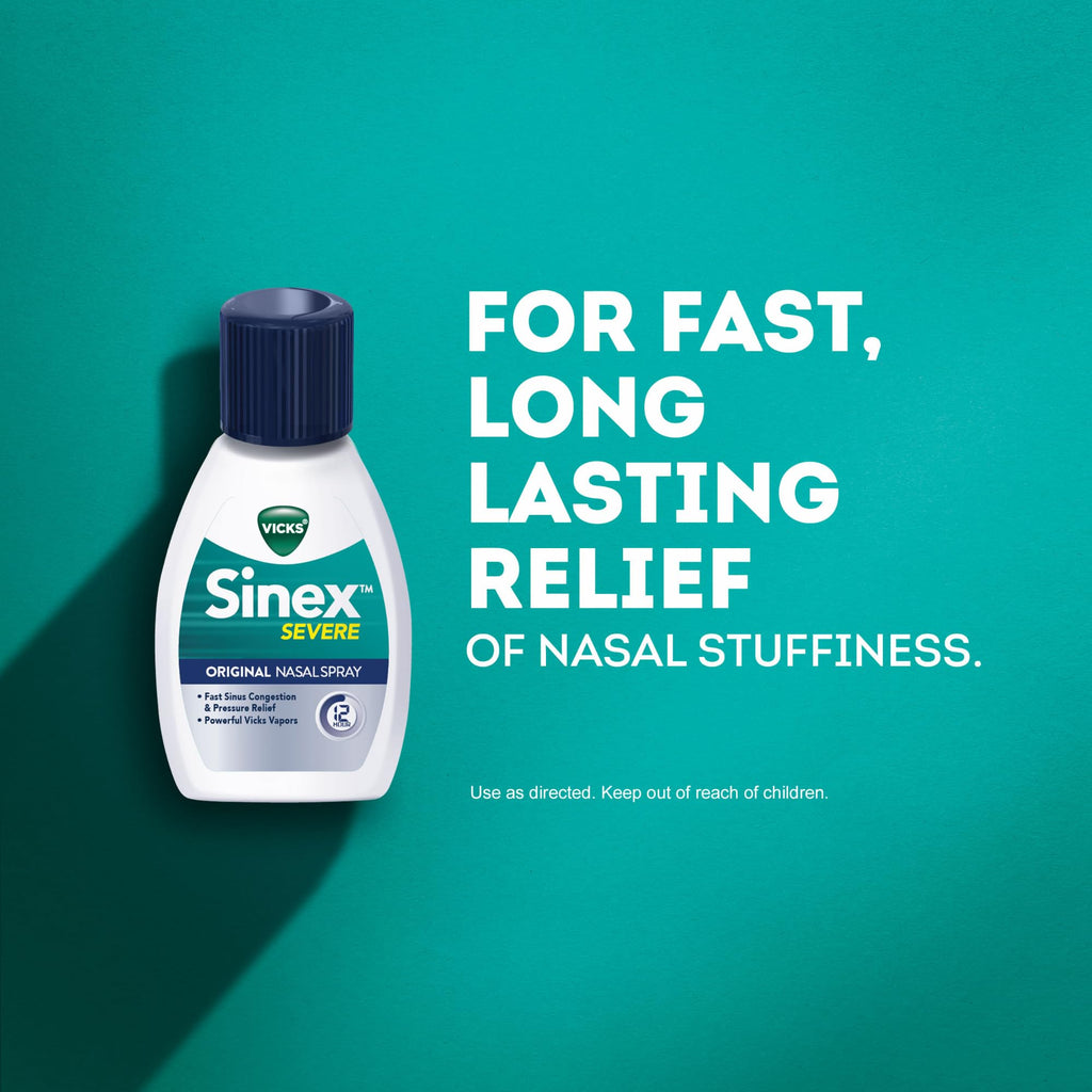 Buy now Vicks Sinex SEVERE, Nasal Spray, Original Sinus Decongestant for Fast Relief of Cold & Allergy Congestion, Sinus Pressure Relief, 0.5 Fl. Oz (Pack of 4) at indiglob india
