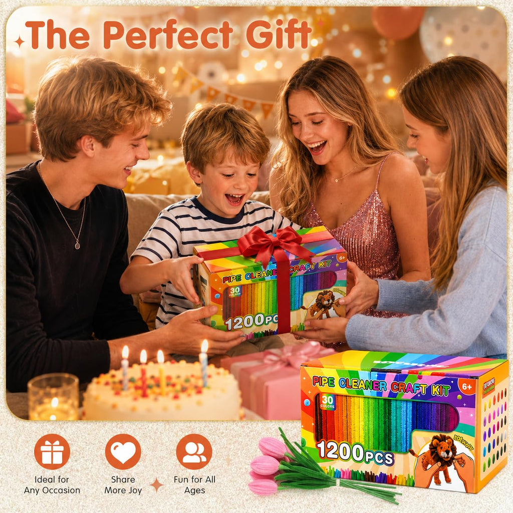 LOTWOW 1200PCS 30 Colors Pipe Cleaners Bulk, Thick Pipe Cleaner Flower Kit