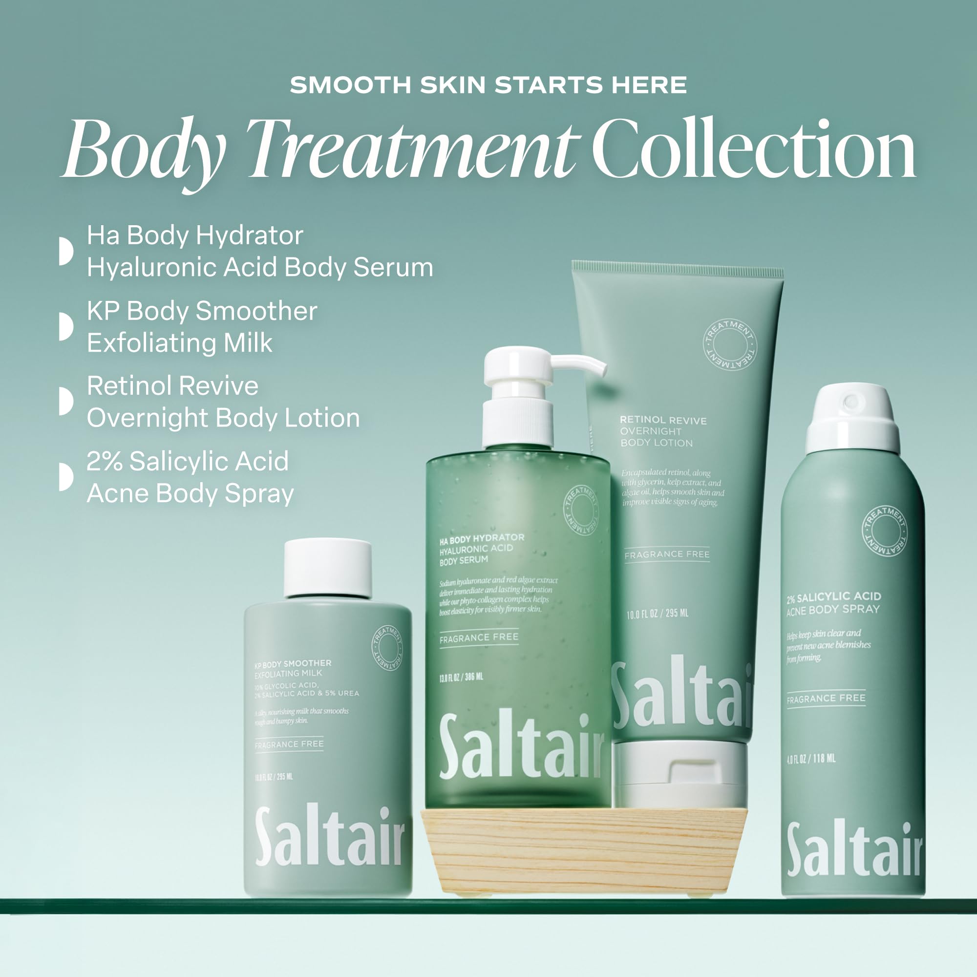 Saltair Hyaluronic Acid Body Serum | Fragrance-Free HA Hydrator | 13 oz | Red algae and sodium hyaluronate for lightweight hydration and a soft comfortable finish